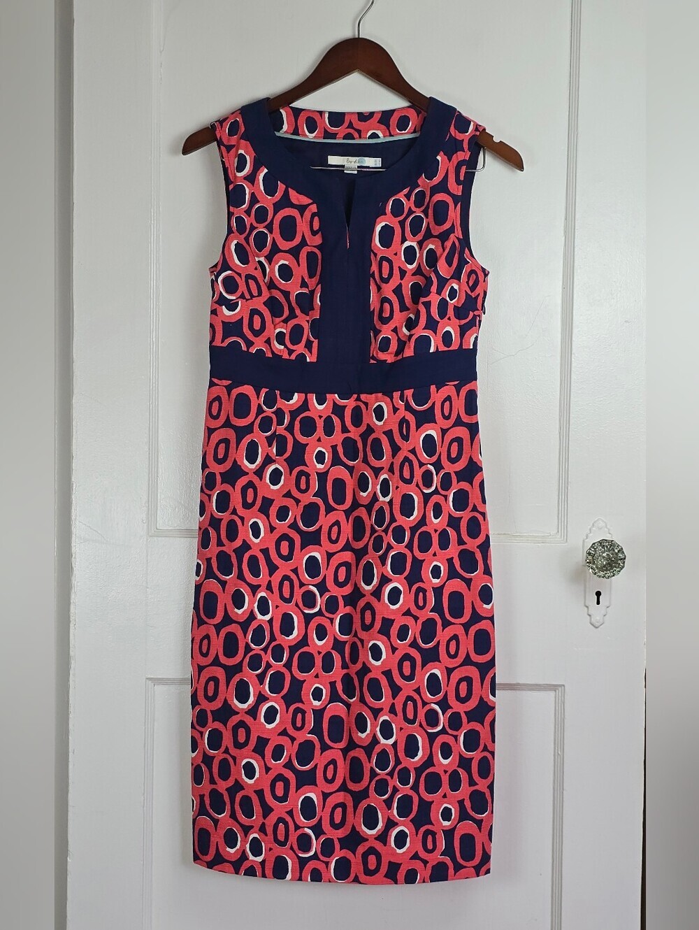 Boden Pink and Navy Abstract Polka Dot Sleeveless Sheath 4